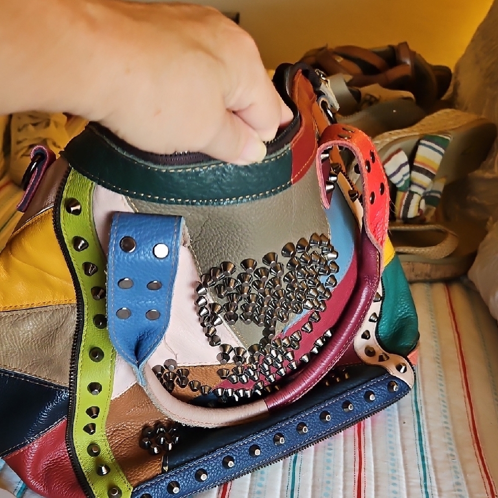 Amerileather Studded Multicolor Patchwork Tote Pu… - image 8